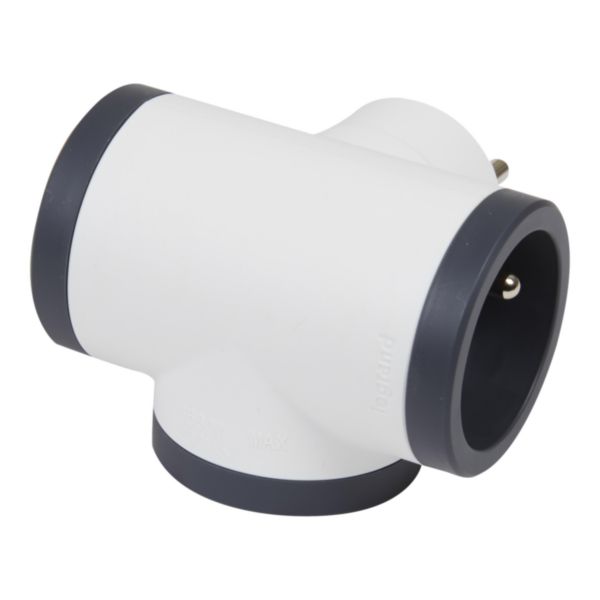Fiche triplite avec 3 prises latérales avec terre 16A 3680W - blanc et gris foncé