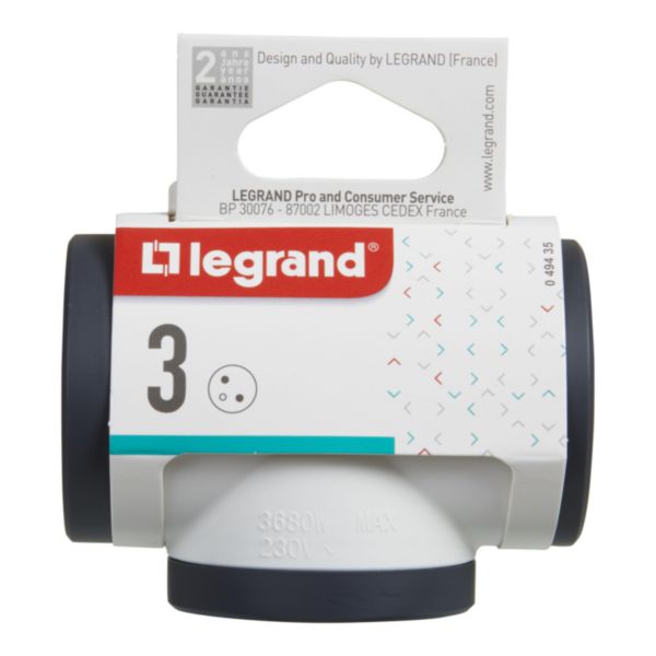 Fiche triplite avec 3 prises latérales avec terre 16A 3680W - blanc et gris foncé