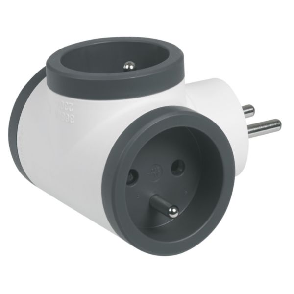 Fiche triplite avec 3 prises latérales avec terre 16A 3680W - blanc et gris foncé