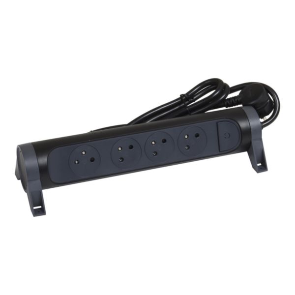 Rallonge multiprise rotative avec 4 prises de courant Surface , interrupteur et cordon 3m - noir et gris foncé