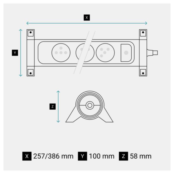 Rallonge multiprise avec bloc rotatif de 6 prises 2P+T Surface , interrupteur et cordon longueur 1,5m - noir et gris foncé