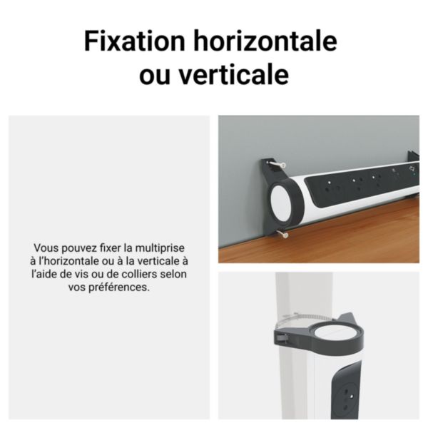 Rallonge multiprise avec bloc rotatif de 6 prises 2P+T Surface , interrupteur et cordon longueur 1,5m - noir et gris foncé