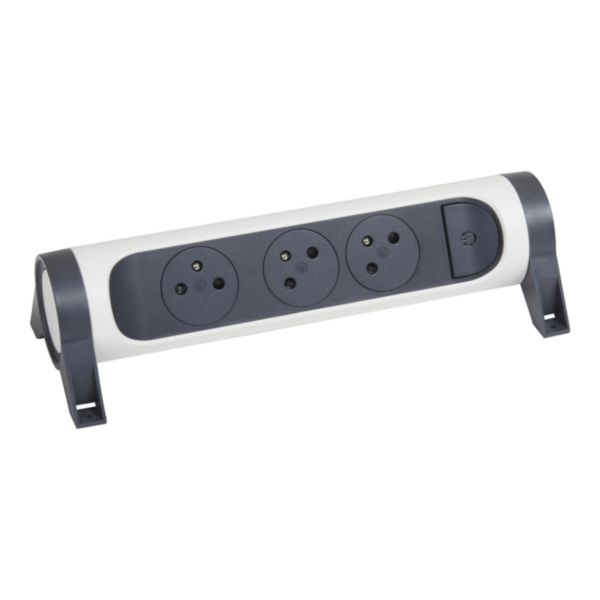 LEGRAND - Fiche multiprise extra-plate avec 2 prises 2P standard latérales  et 1 prise chargeur USB avec 2 ports 1 type-A et 1 type-C - blanc et gris  foncé Réf. 049401