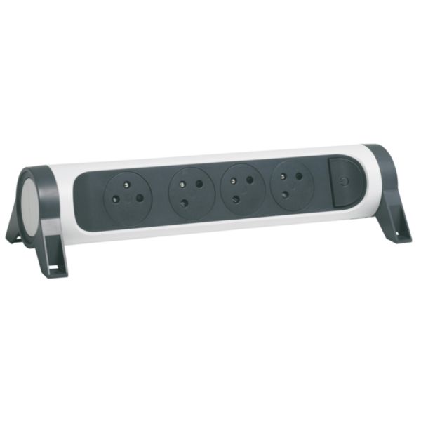 Rallonge multiprise rotative avec 4 prises de courant Surface et interrupteur à câbler - blanc et gris foncé