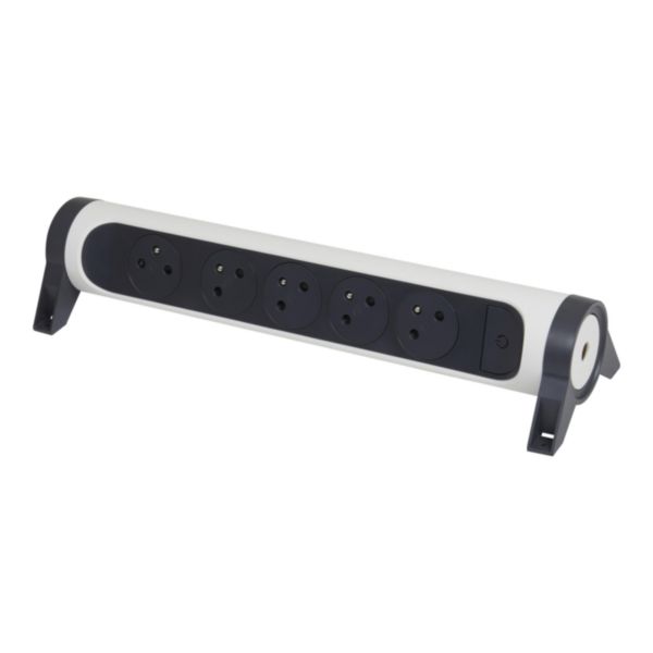 Multiprise avec bloc rotatif de 5 prises 2P+T Surface 16A 230V et interrupteur à câbler - blanc et gris foncé