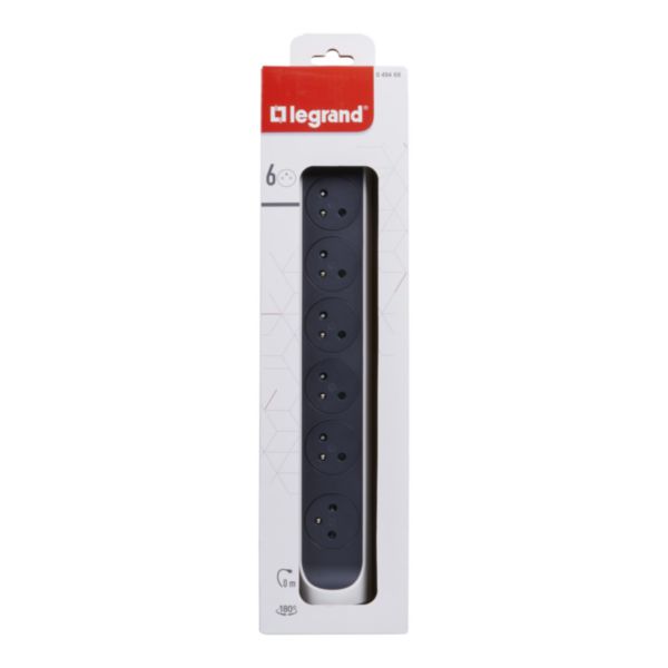 Multiprise avec bloc rotatif de 6 prises 2P+T Surface 16A 230V et interrupteur à câbler - blanc et gris foncé