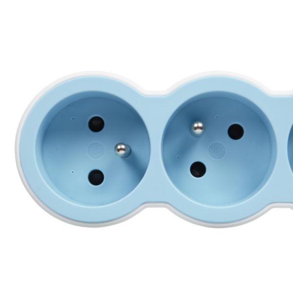 Rallonge multiprise extra-plate avec 3 prises de courant avec terre avec cordon 1,5m - blanc et bleu