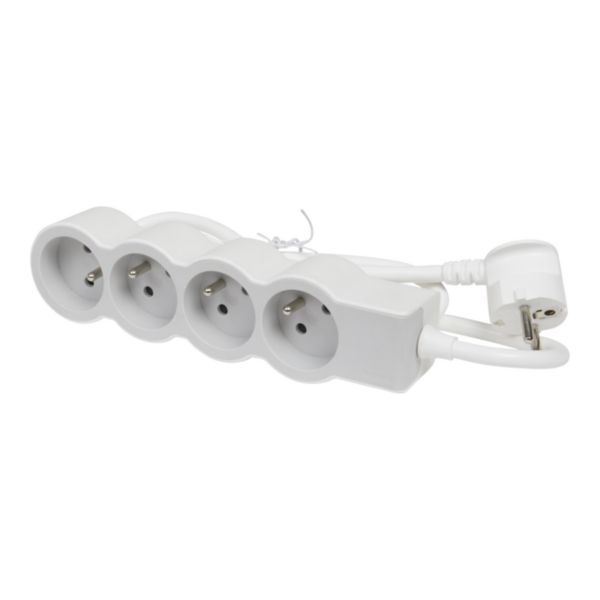 Rallonge multiprise extra-plate équipée de 4 prises 2P+T 16A 3680W avec cordon longueur 1,5m - blanc et gris clair