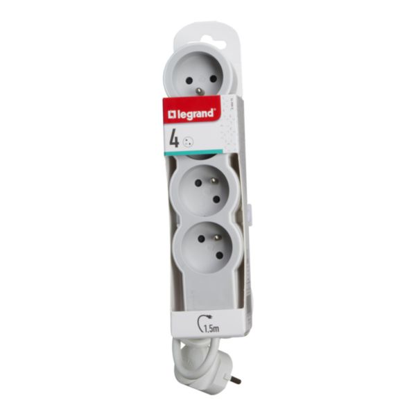 Rallonge multiprise 4 prises de courant 2P+T 16A 230V avec parafoudre blanc  et gris (049415/050095)