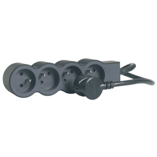 Rallonge multiprise extra-plate avec 4 prises de courant avec terre avec cordon 1,5m - noir et gris foncé
