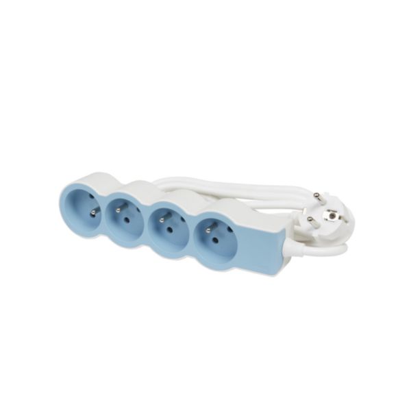 Rallonge multiprise extra-plate équipée de 4 prises 2P+T 16A 3680W avec cordon longueur 1,5m - blanc et bleu