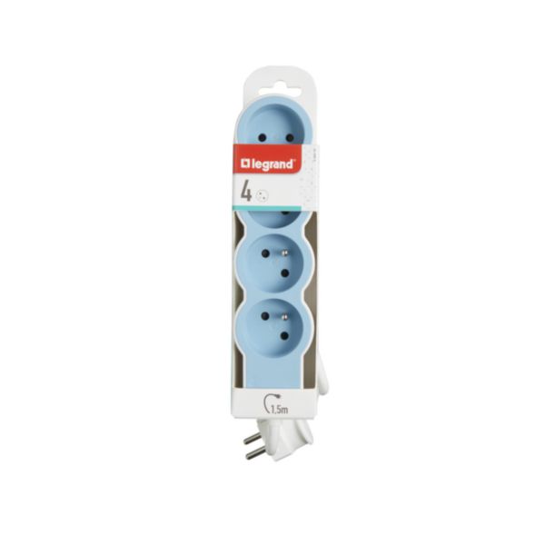 Rallonge multiprise extra-plate équipée de 4 prises 2P+T 16A 3680W avec cordon longueur 1,5m - blanc et bleu