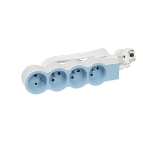 Rallonge multiprise extra-plate équipée de 4 prises 2P+T 16A 3680W avec cordon longueur 1,5m - blanc et bleu