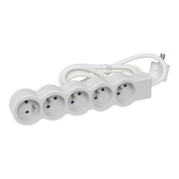 Rallonge multiprise extra-plate équipée de 5 prises 2P+T 16A 3680W avec cordon longueur 1,5m - blanc et gris clair