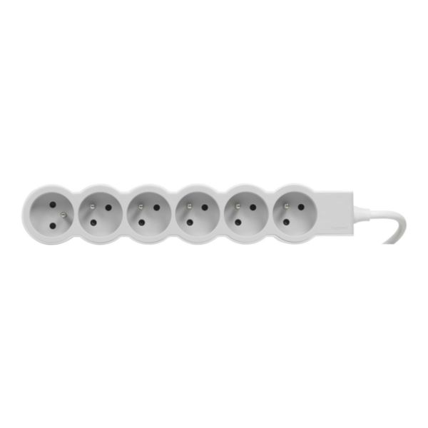 Rallonge multiprise extra-plate équipée de 6 prises 2P+T 16A 3680W avec cordon longueur 1,5m - blanc et gris clair