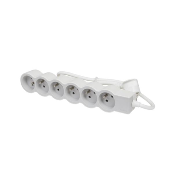Rallonge multiprise extra-plate équipée de 6 prises 2P+T 16A 3680W avec cordon longueur 1,5m - blanc et gris clair