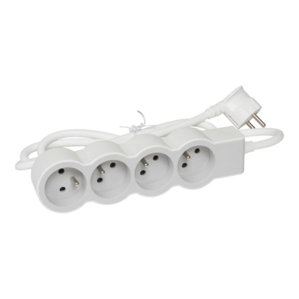 Rallonge multiprise extra-plate équipée de 4 prises 2P+T 16A 3680W avec cordon longueur 3m - blanc et gris clair