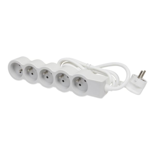 Rallonge multiprise extra-plate équipée de 5 prises 2P+T 16A 3680W avec cordon longueur 3m - blanc et gris clair