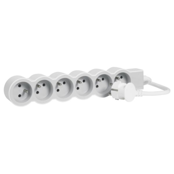 049494 Rallonge multiprise extra-plate équipée de 6 prises 2P+T 16A 3680W  avec cordon longueur 3m - blanc et gris clair - professionnel