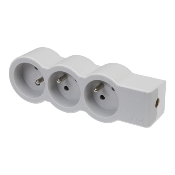 Multiprise extra-plate avec 3 prises de courant avec terre sans cordon , à câbler - blanc et gris clair