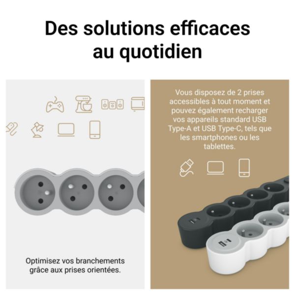 Rallonge multiprise 3 prises avec interrupteur avec cordon 3m - Blanc