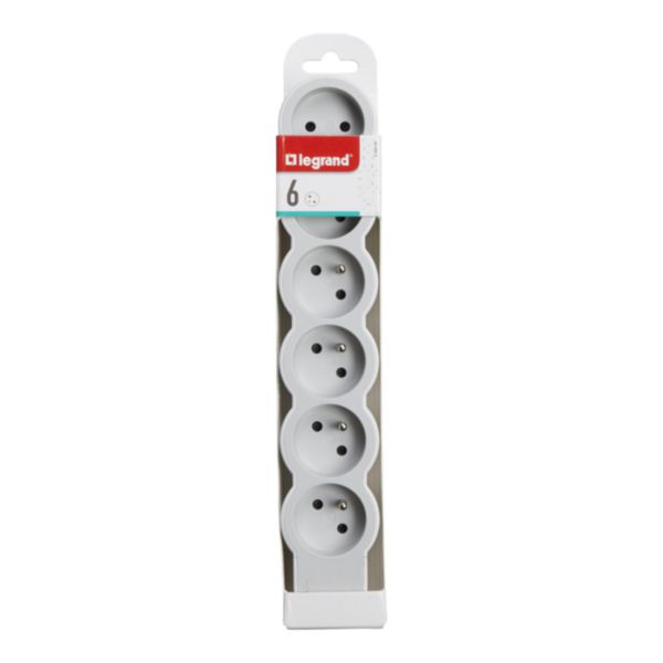 Multiprise extra-plate équipée de 6 prises 2P+T 16A 3680W à câbler - blanc et gris clair
