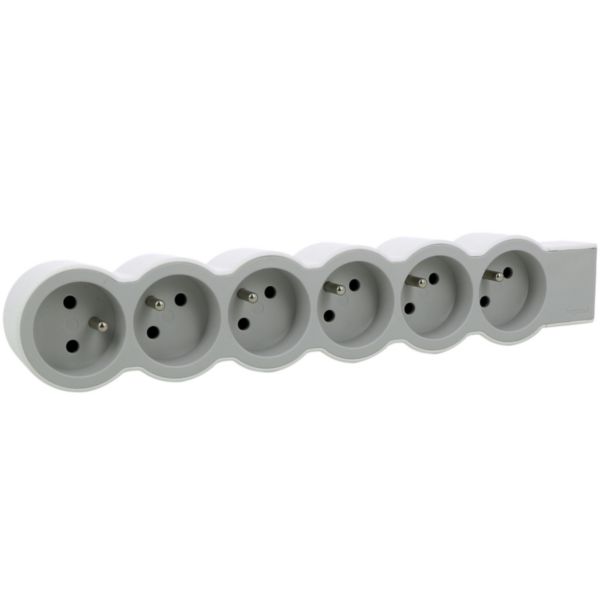 Multiprise extra-plate équipée de 6 prises 2P+T 16A 3680W à câbler - blanc et gris clair