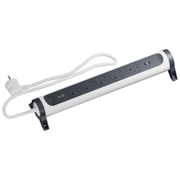 Rallonge multiprise rotative 5 prises de courant Surface + 2 prises USB Type-C - Blanc/Noir