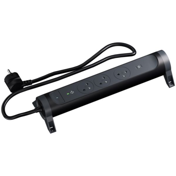 Rallonge multiprise rotative 3 prises Surface + 2 prises USB Type-C - Noir