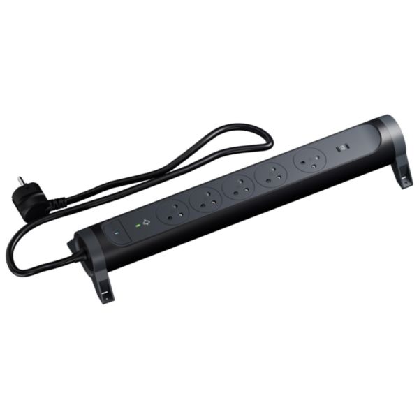 Rallonge multiprise rotative 5 prises Surface + 2 prises USB Type-C - Noir