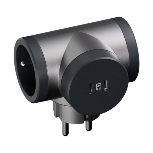 Fiche multiprise 2 prises latérales rotatives - Alu