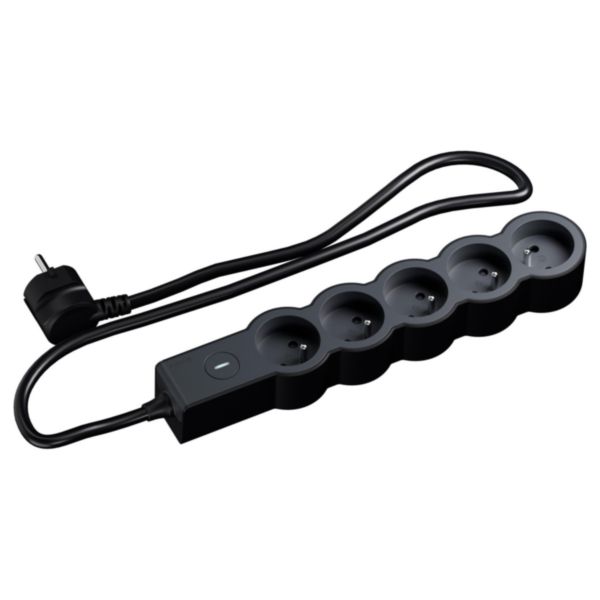 Rallonge multiprise 5 x 2P+T 16A 230V-3680W avec interrupteur ON/OFF - cordon 1,5m - Noir