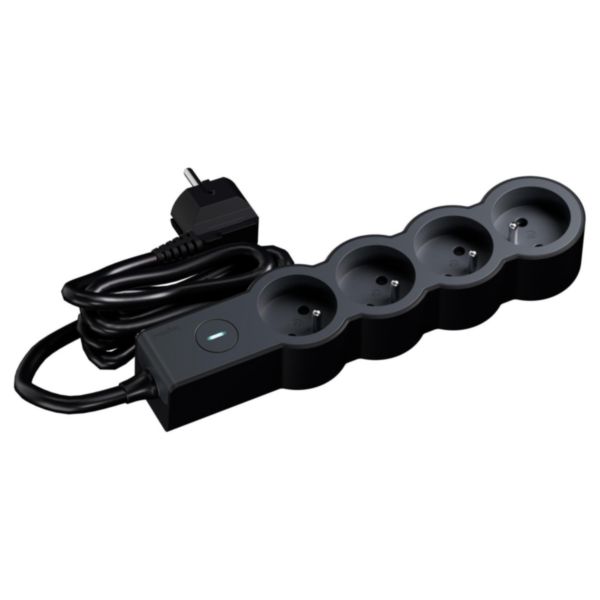 Rallonge multiprise 4 x 2P+T 16A 230V-3680W avec interrupteur ON/OFF - cordon 3m - Noir