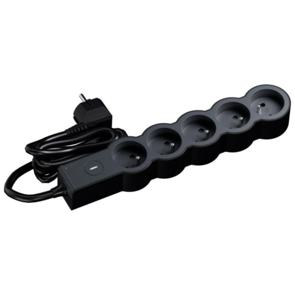 Rallonge multiprise 5 x 2P+T 16A 230V-3680W avec interrupteur ON/OFF - cordon 3m - Noir