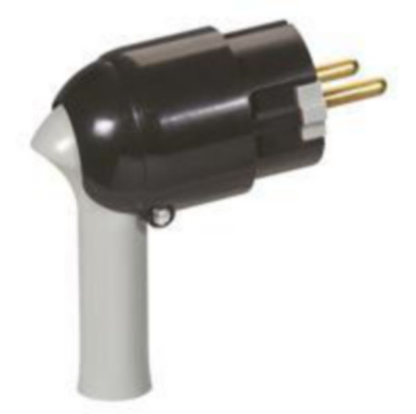 Fiche plastique 2P+T 16A à extraction facilitée et sortie latérale - noir