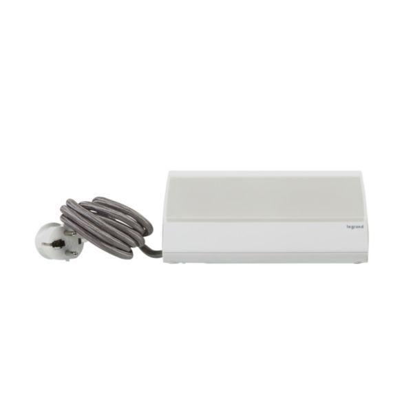 Rallonge multiprise avec 3 prises 2P+T , 2 prises USB Type-A , interrupteur , support tablette et cordon 1,5m - blanc et gris