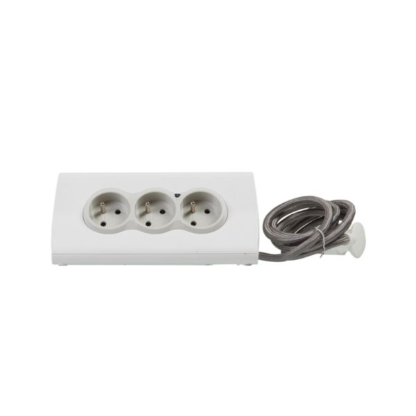 Rallonge multiprise avec 3 prises 2P+T , 2 prises USB Type-A , interrupteur , support tablette et cordon 1,5m - blanc et gris