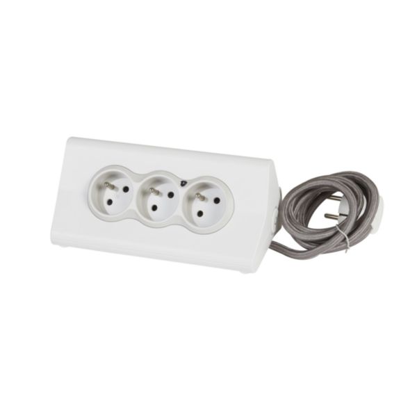 Rallonge multiprise avec 3 prises avec terre , 2 prises USB Type-A , interrupteur , support tablette et cordon 1,5m - blanc et gris