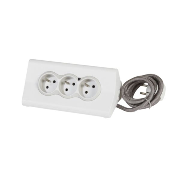 Rallonge multiprise avec 3 prises 2P+T , 2 prises USB Type-A , interrupteur , support tablette et cordon 1,5m - blanc et gris