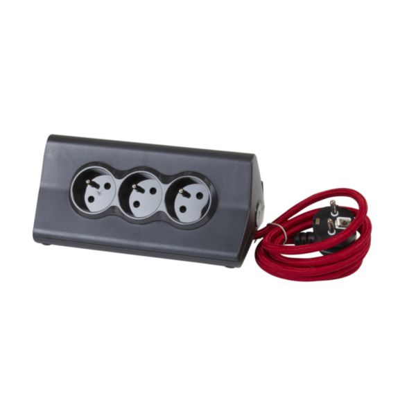 Rallonge multiprise 3 x 2P+T - 2 modules de charge USB type-A - 16 A -  Support tablette intégré - Blanc et gris