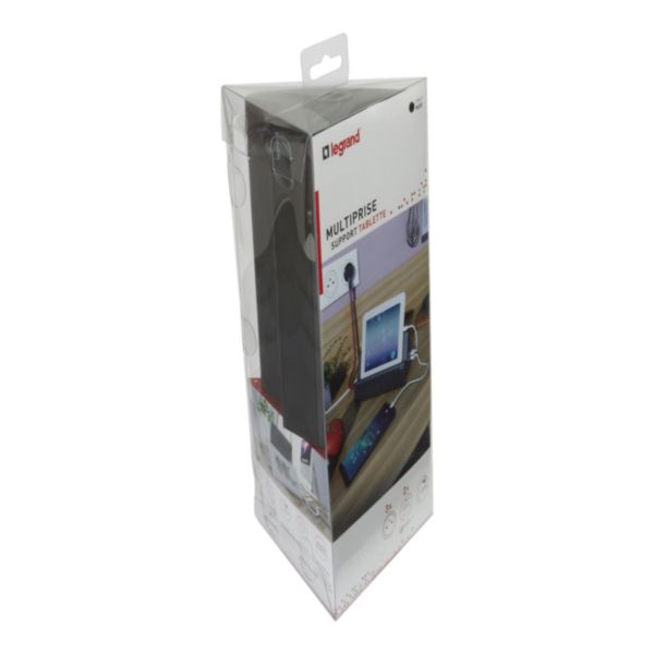 Rallonge multiprise avec 3 prises avec terre , 2 prises USB Type-A , interrupteur , support tablette et cordon 1,5m - noir