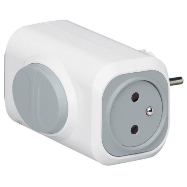 Fiche biplite avec 2 prises de courant 2P+T latérales 16A 230V 3680W avec bouton d'extraction - blanc et gris