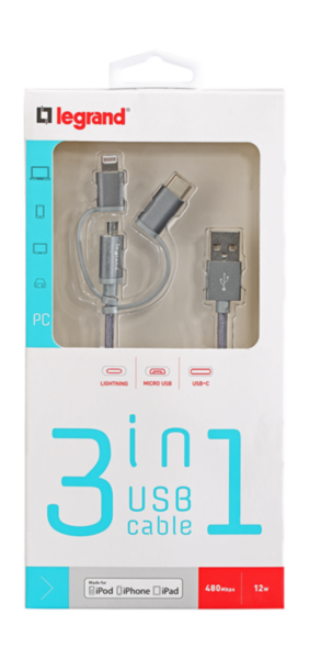 Cordon USB Type-A vers micro USB , USB C et Lightning