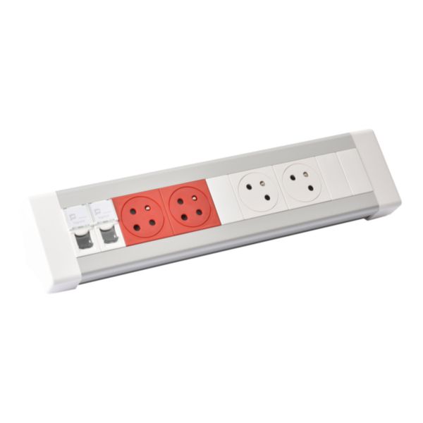 Bloc bureau à câbler équipé de 2 prises Surface, 2 prises Surface à détrompage et 2 prises RJ45 catégorie 6 FTP