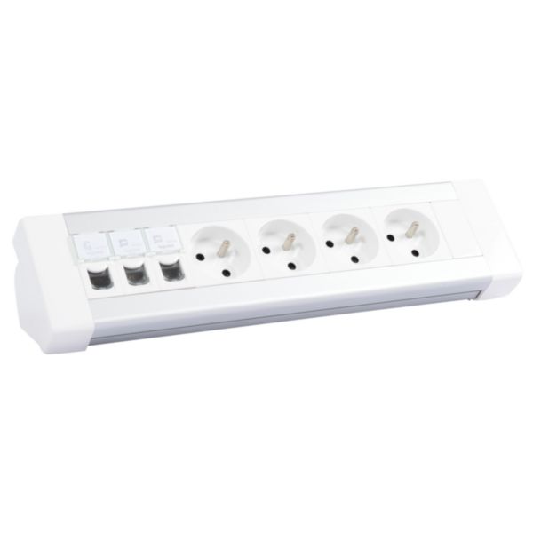 Bloc bureau équipé de 4 prises 2P+T et 3 prises RJ45 à câbler