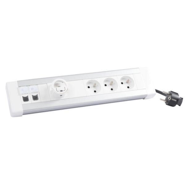 Bloc bureau 2x2P+T + 1 chargeur USB A+C et cordon 3m 2P