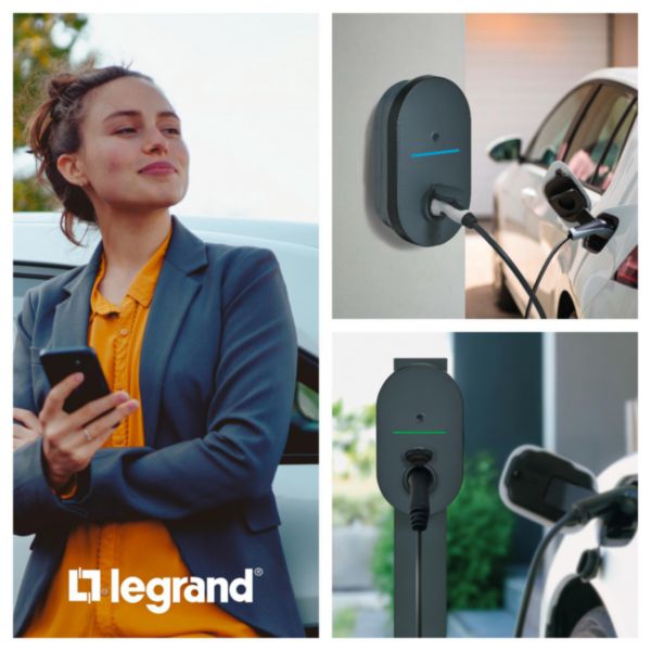 Borne de recharge Green'up Home triphasée AC 22kW - Mode 3 - avec disjoncteur diff. et déclencheur à émission