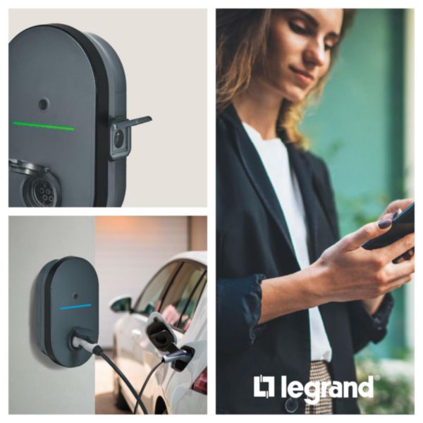 Borne de recharge Green'up Home triphasée 22kW AC - Mode 2 + Mode 3 - livrée avec protections (disj, diff. et déclencheur à émission)