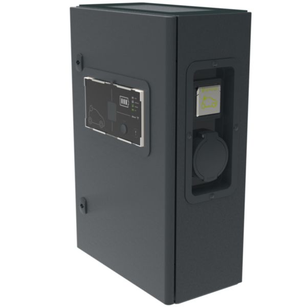 Borne triphasée métal avec protection DC Green'up Premium pour 1 véhicule électrique Modes 2 et 3 - 22kW 32A