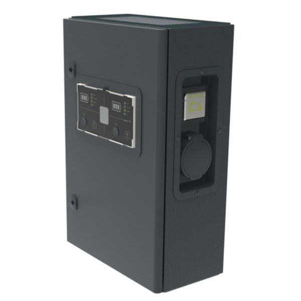 Borne triphasée métal avec protection DC Green'up Premium pour 2 véhicules électriques Modes 2 et 3 - 22kW 32A